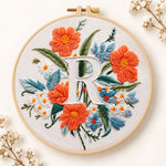 Orange poppies and letter r embroidery kit