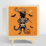 Orange skeleton witch cat punch needle kit for beginners