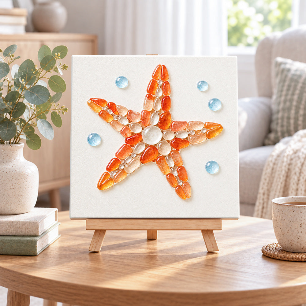 Orange starfish sea glass art kit displayed as seasonal home decor