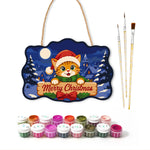 Orange tabby christmas paint by numbers door hanger with paints and brushes