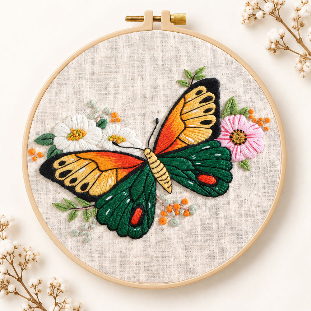 Orange‑winged butterfly embroidery kit
