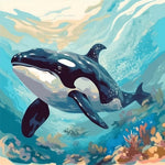 Orca underwater coral scene cross stitch kit for beginners