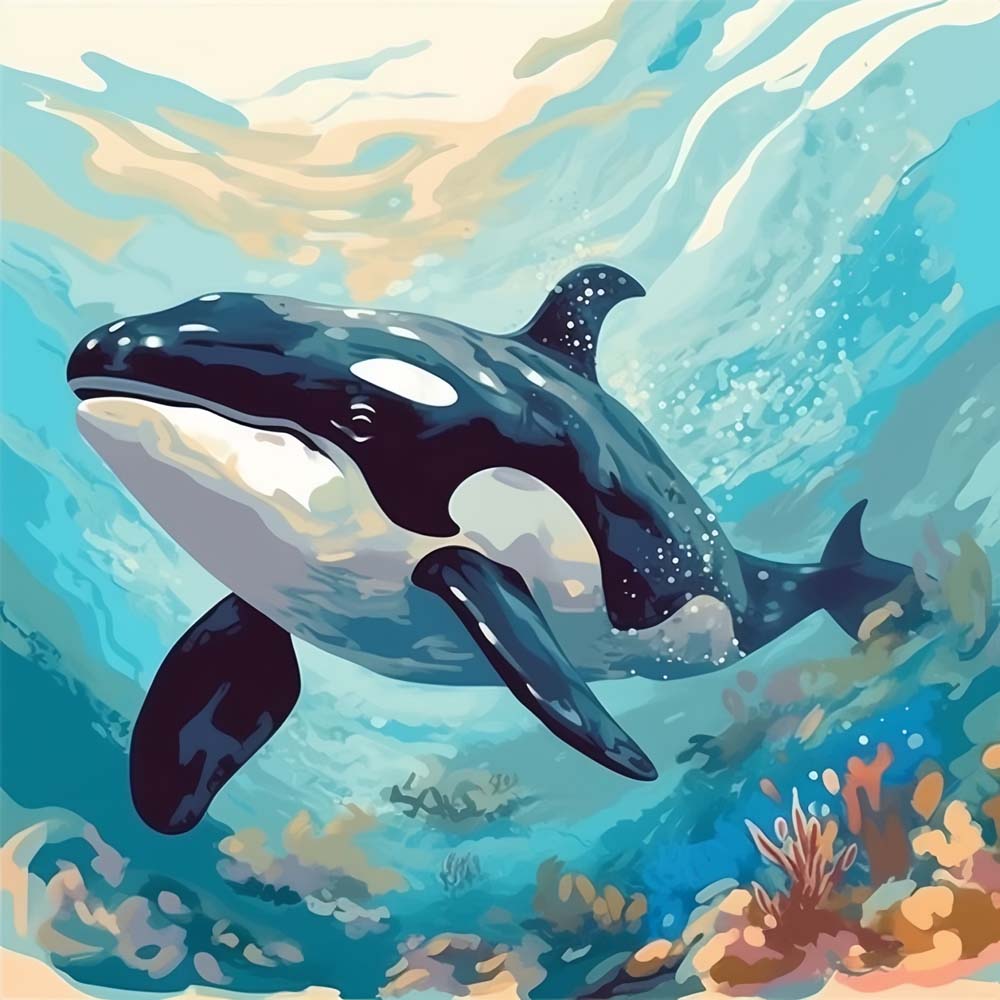 Orca underwater coral scene cross stitch kit for beginners
