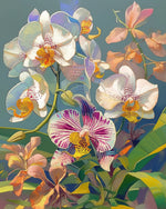 Orchid blooms and leaves cross stitch kit for beginners