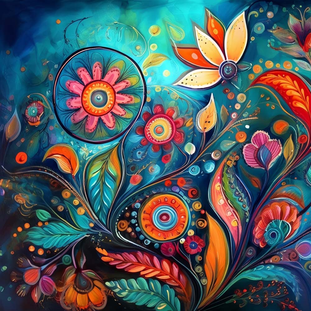 Organic swirling floral pattern cross stitch kit for beginners