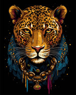 Ornate golden chain leopard cross stitch kit for beginners