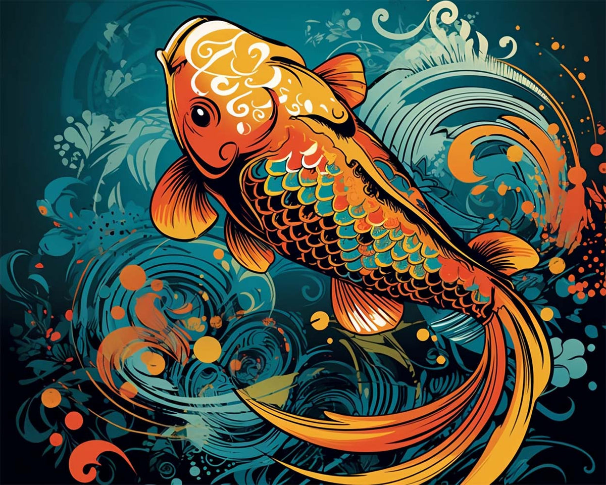 Ornate golden koi fish cross stitch kit for beginners