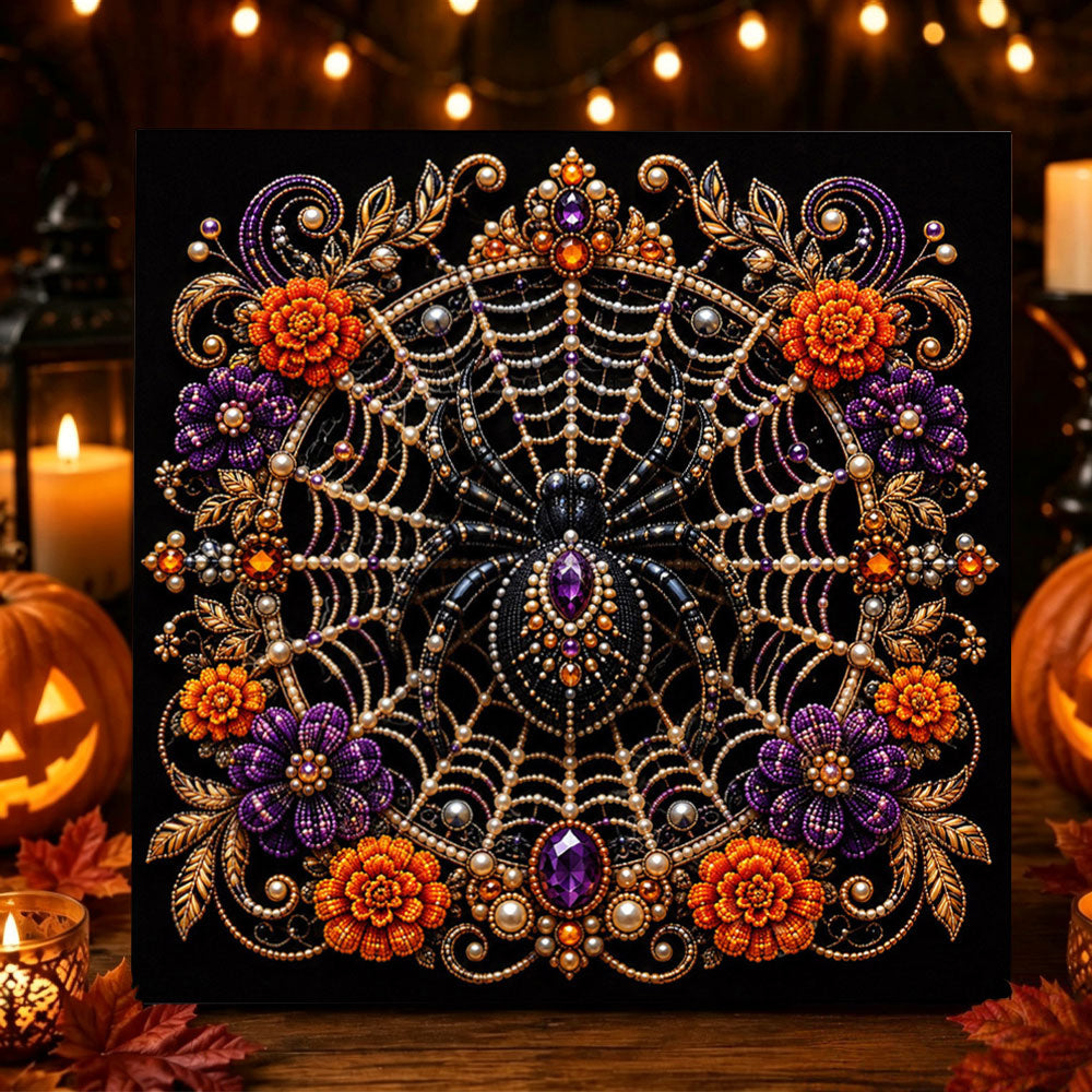 Ornate jeweled spider pearl diamond painting kit for beginners