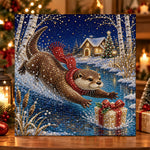 Otter chasing christmas gift pearl diamond painting kit for beginners