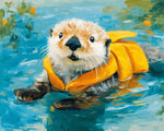 Otter with bright life vest cross stitch kit for beginners
