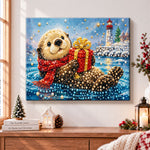Otter with holiday gift pearl diamond painting kit for beginners