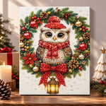 Owl in christmas wreath pearl diamond painting kit for beginners