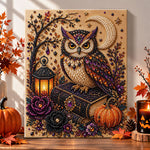 Owl with crescent moon and lantern pearl diamond painting kit for beginners