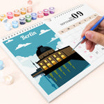 Hand painting the Berlin landmark illustration on the September paint by numbers calendar