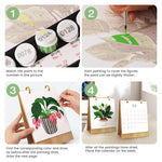 Step-by-step instructions for painting botanical designs and displaying the finished desk calendar