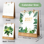 Botanical Greens Paint by Numbers Desk Calendar showing its dimensions, wooden stand and front and back display