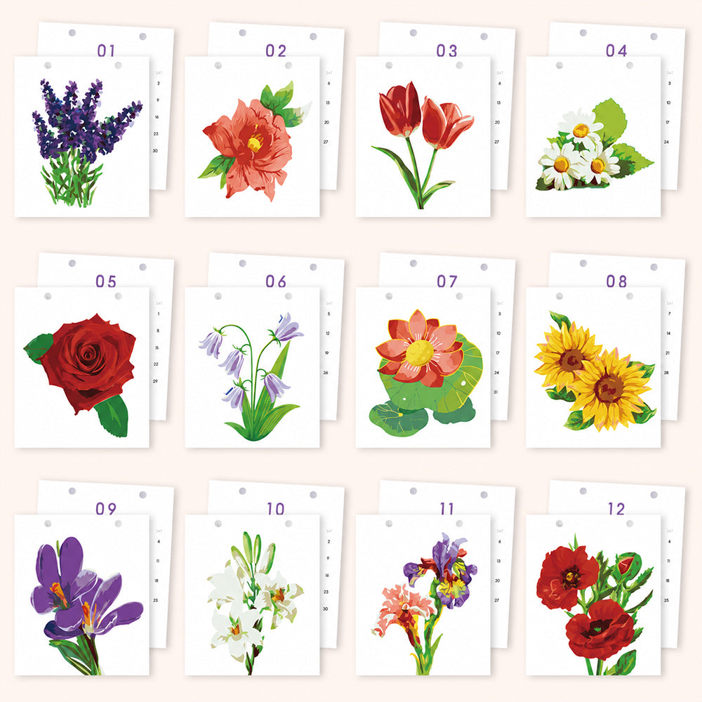 All 12 floral painting designs featuring lavender, roses, tulips, sunflowers and other flowers