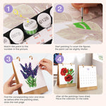 Step-by-step instructions for painting floral designs and displaying the finished desk calendar