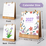 Floral Blooms Paint by Numbers Desk Calendar showing its dimensions and front and back display
