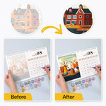 Before and after comparison of the Netherlands windmill painting on the August calendar