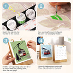 Step-by-step instructions for painting transportation-themed illustrations and displaying the finished desk calendar