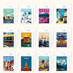 All 12 travel-themed painting designs featuring Japan, Venice, Copenhagen, Canada and other destinations