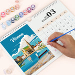 Close-up of painting the Vienna landmark illustration on the March paint by numbers calendar