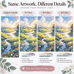 Paint by numbers comparison showing 24, 36 and 48 color detail options