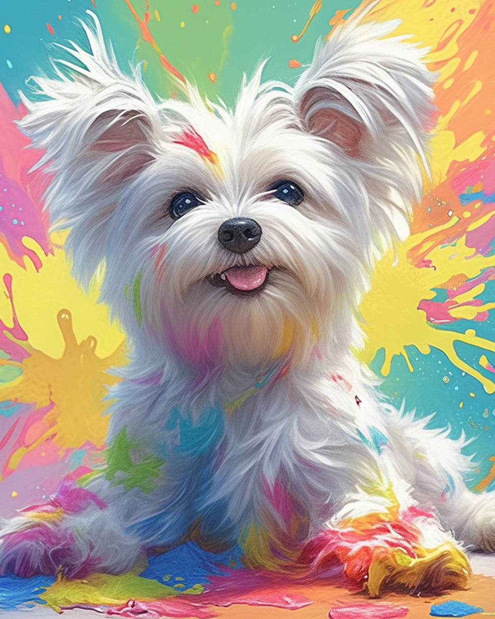 Paint splash playful pup cross stitch kit for beginners