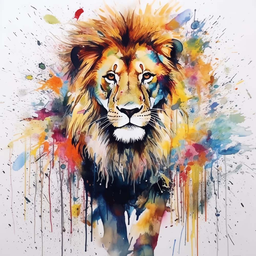 Paint‑splash wild lion cross stitch kit for beginners