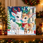Finished pair of christmas deer pearl diamond painting artwork displayed as holiday home decor