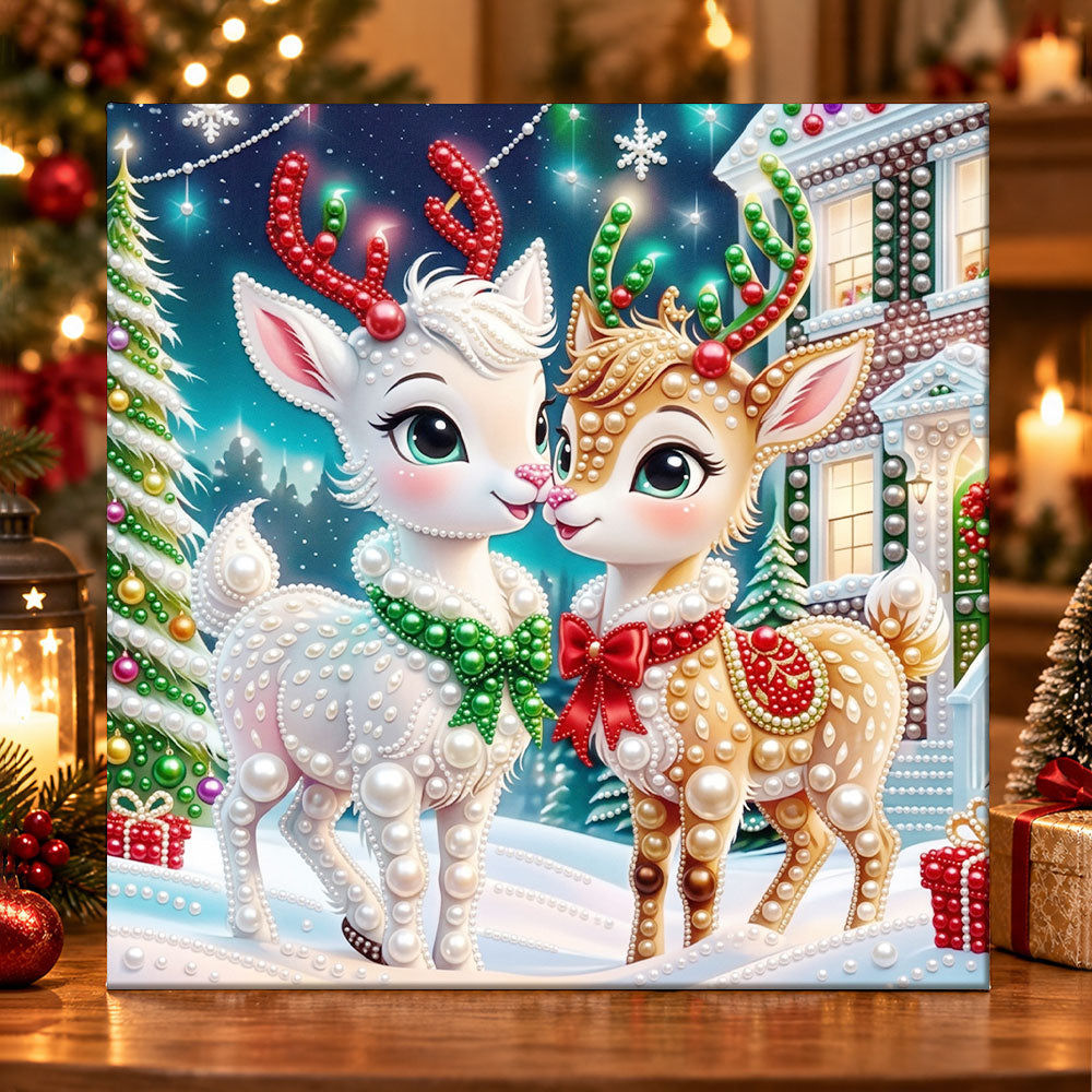 Pair of christmas deer pearl diamond painting kit for beginners