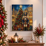 Finished palace nutcracker with christmas tree pearl diamond painting artwork displayed as holiday home decor