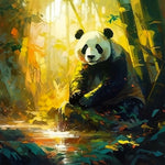 Panda in sunlit bamboo forest cross stitch kit for beginners