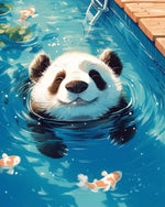Panda swimming with koi cross stitch kit for beginners