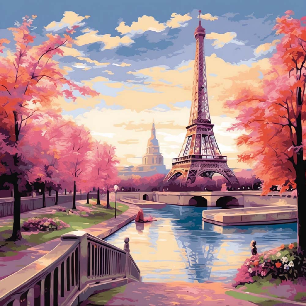 Paris eiffel tower view cross stitch kit for beginners
