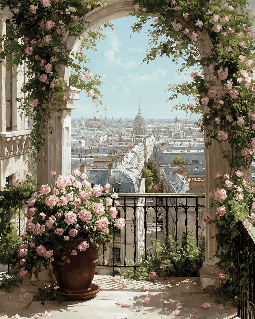 Paris rooftop rose view cross stitch kit for beginners