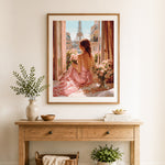 Finished paris window floral moment cross stitch artwork displayed as home decor