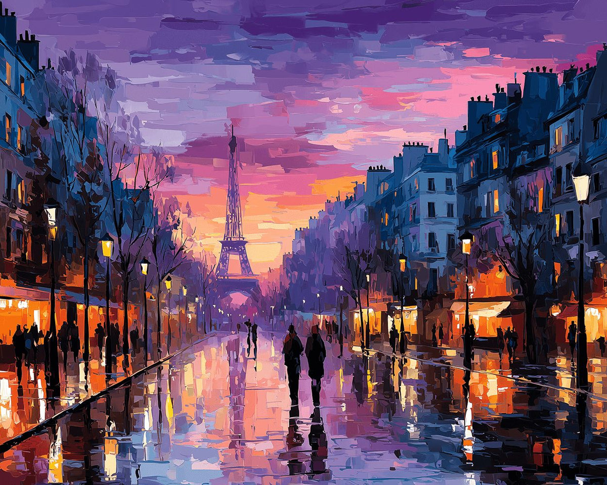 Parisian dusk street view cross stitch kit for beginners