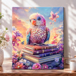 Parrot on vintage books pearl diamond painting kit for beginners