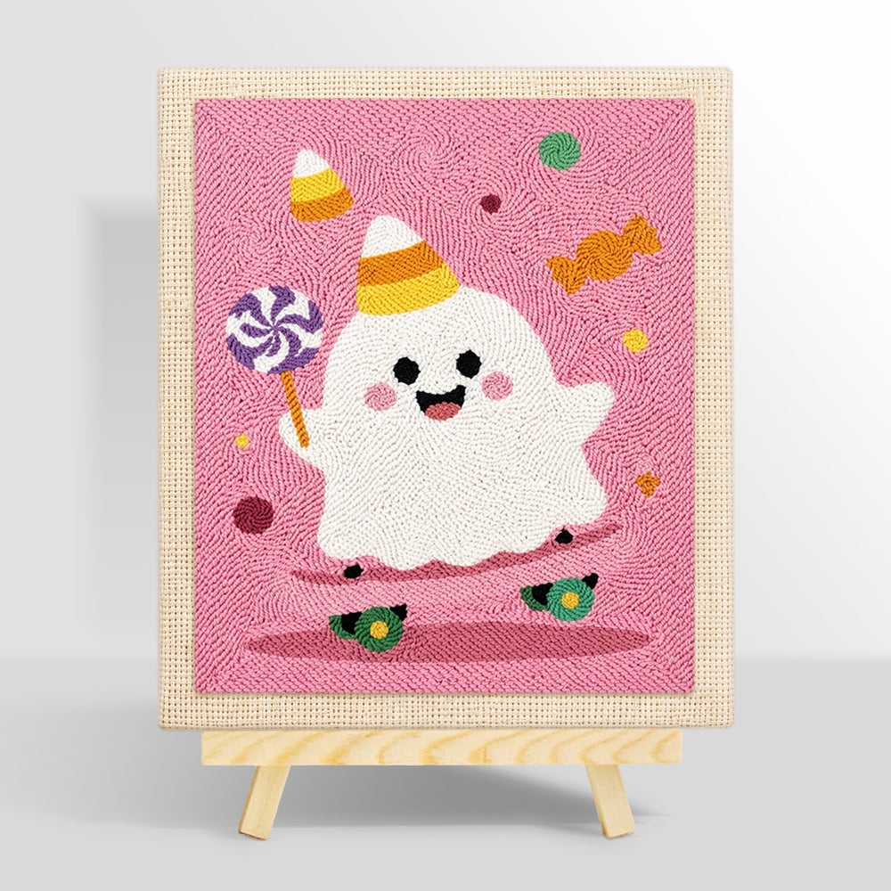 Party ghost with lollipop punch needle kit for beginners