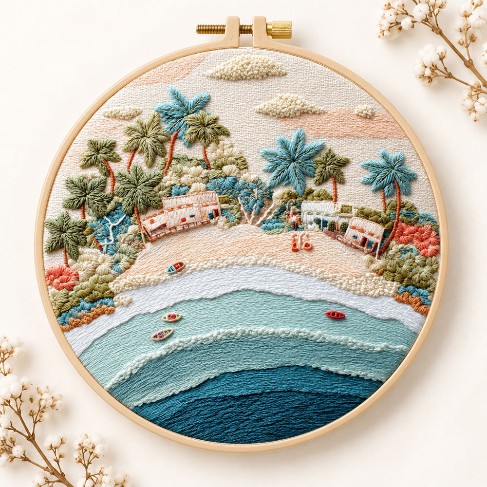 Pastel beach coast embroidery kit