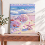 Finished pastel beach pearls pearl diamond painting artwork displayed as home decor