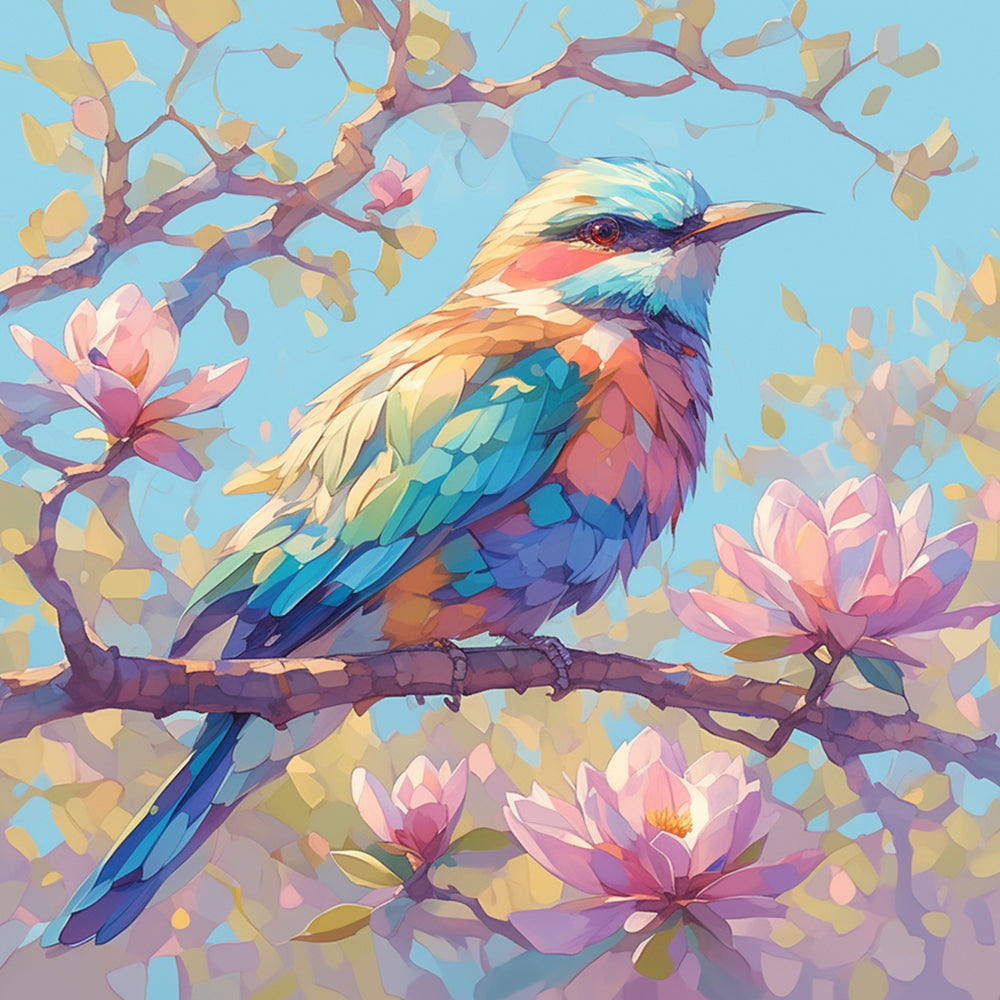 Pastel blue bird and magnolia cross stitch kit for beginners