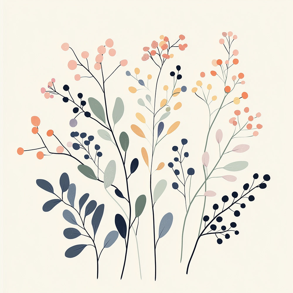 Pastel botanical berries and branches cross stitch kit for beginners
