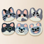 Pastel gray and pink cats punch needle coaster kit finished handmade coasters