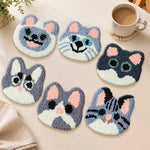 Pastel gray and pink cats punch needle coasters used for home decoration