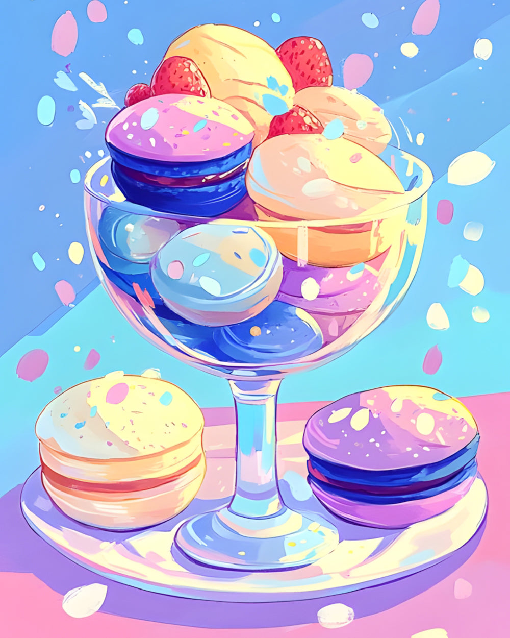 Pastel macaron dessert cup cross stitch kit for beginners