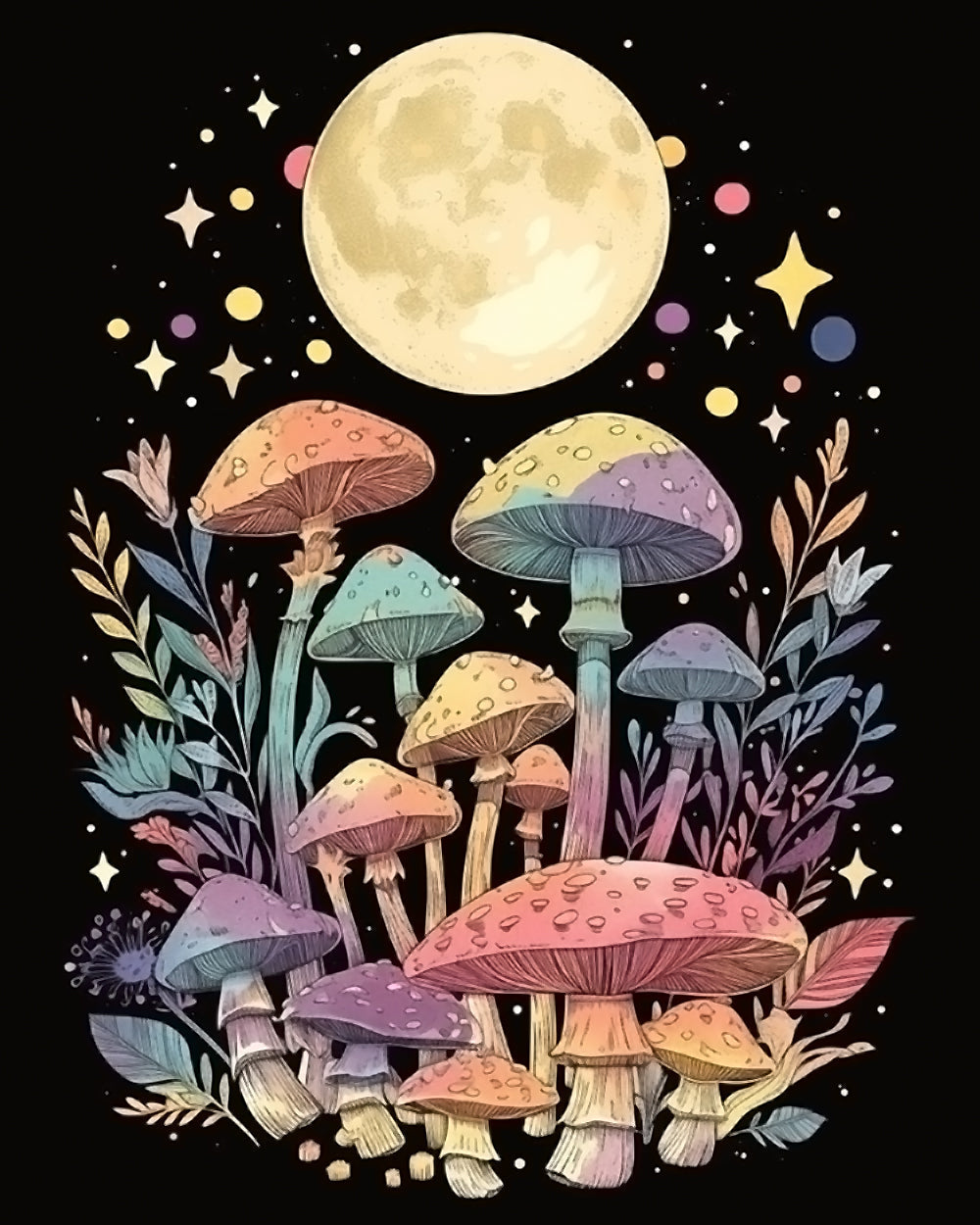 Pastel moon mushrooms cross stitch kit for beginners