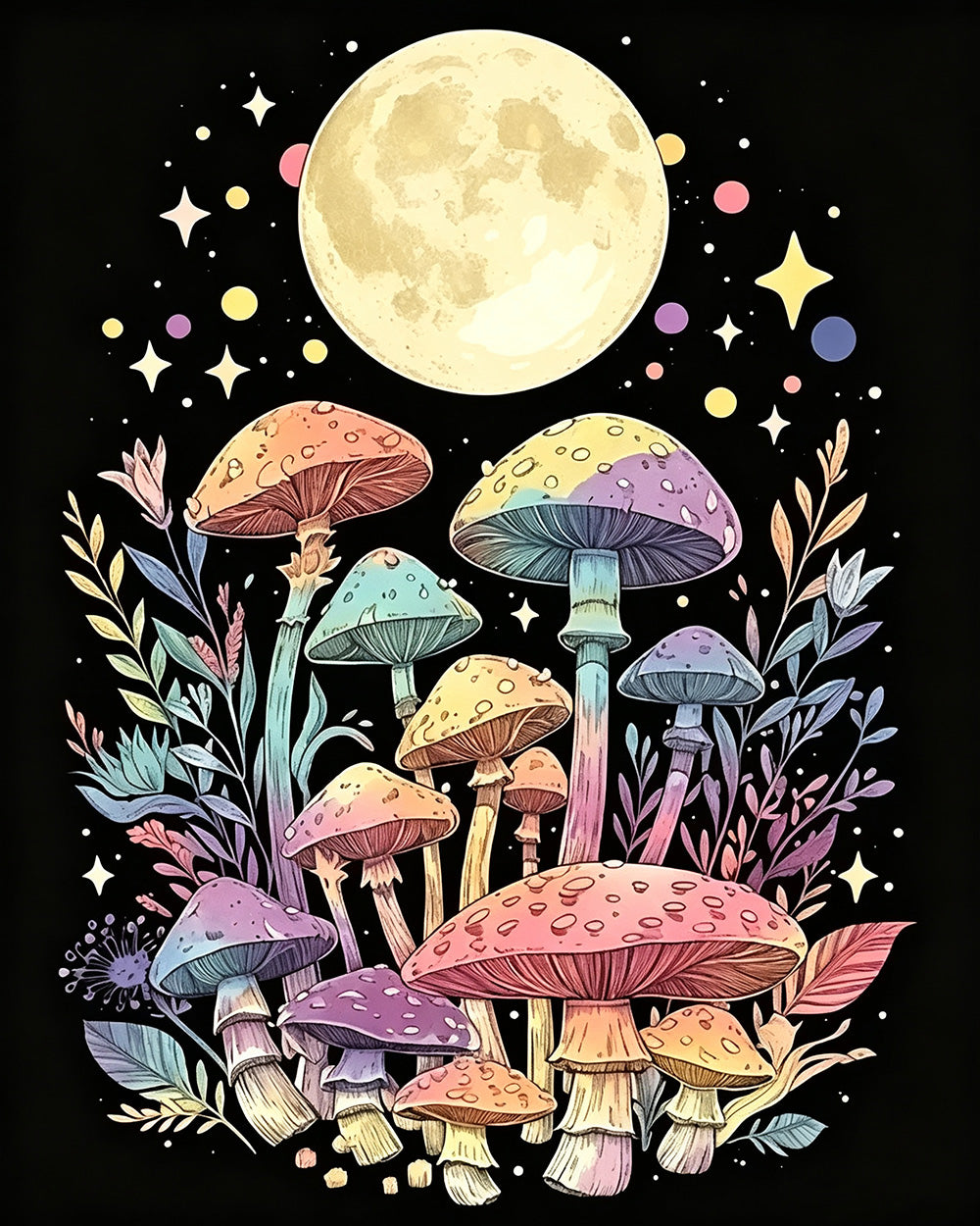 Pastel moon mushrooms paint by numbers kit for beginners